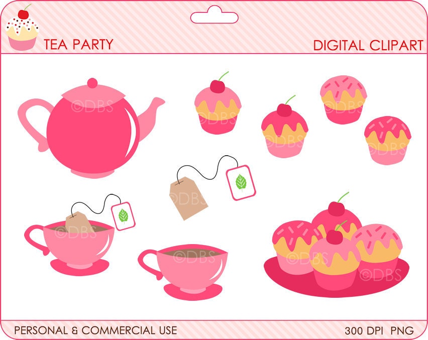 tea party clipart digital clip art cupcake sweets - Tea Party Digital Clipart