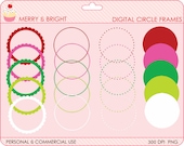 christmas digital frames circle scalloped clipart clip art - BUY 2 GET 2 FREE - Merry and Bright Circle Frames Digital Clipart
