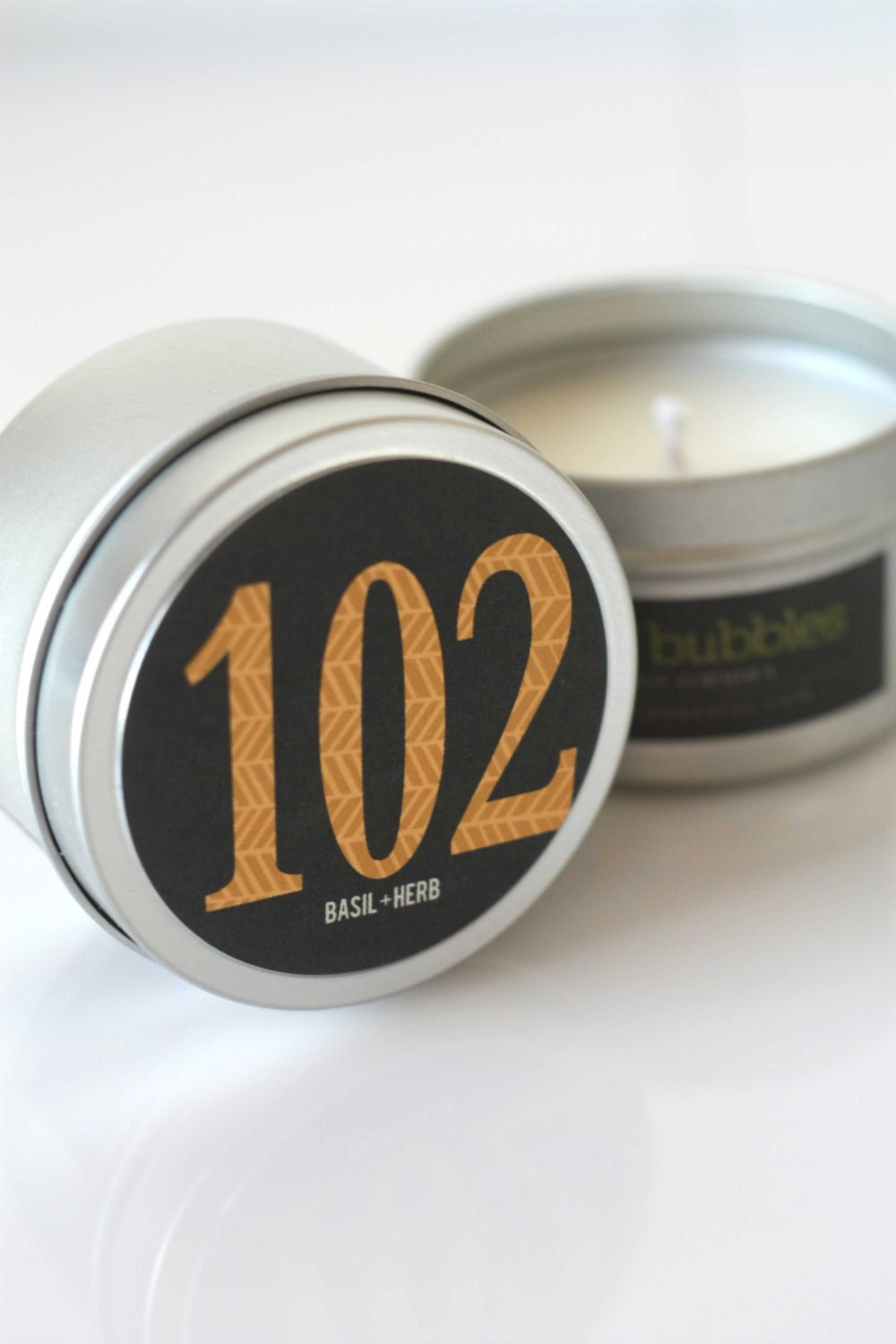 No. 102: BASIL and HERB // Natural Soy Candle // 6 oz Tin // Highly Scented