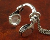 Headphones Necklace Antique Silver Headphones Pendant on 24" Antique Silver Chain