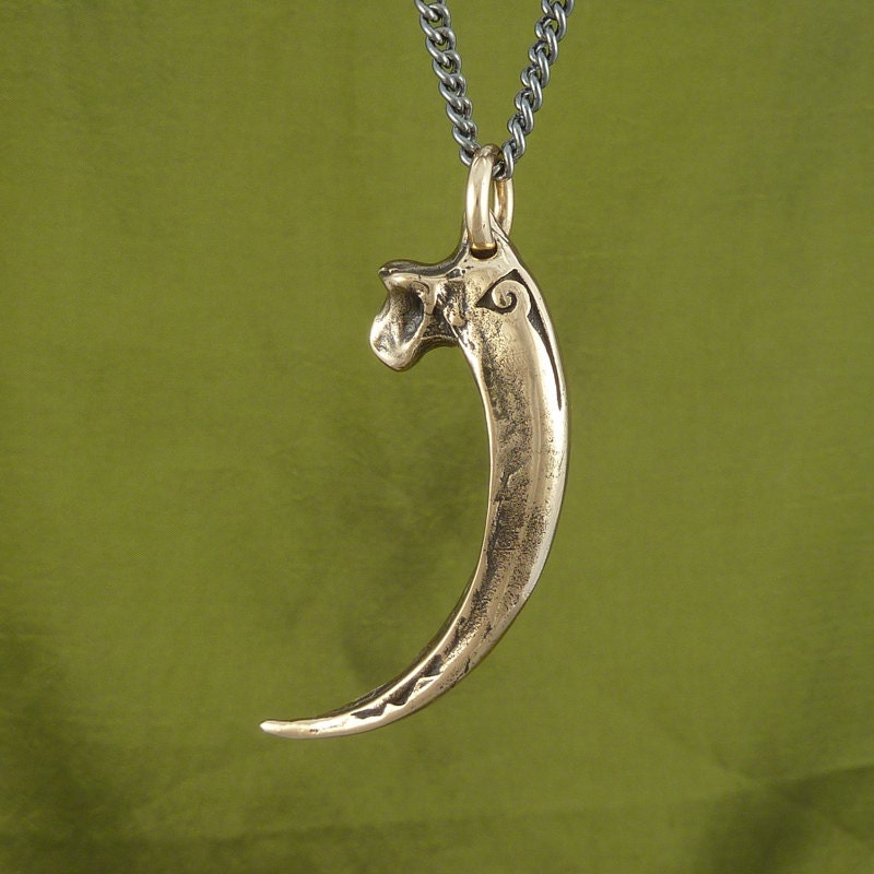 Golden Eagle Talon Necklace Bronze Eagle Talon Pendant on 24" Gunmetal Chain