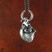 Small Anatomical Heart Necklace Antique Silver Small Anatomical Heart Pendant on 24" Gunmetal Chain