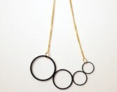 Round&Round Necklace - Laser Cut Black Acrylic Pendant, Gold Plated Chain
