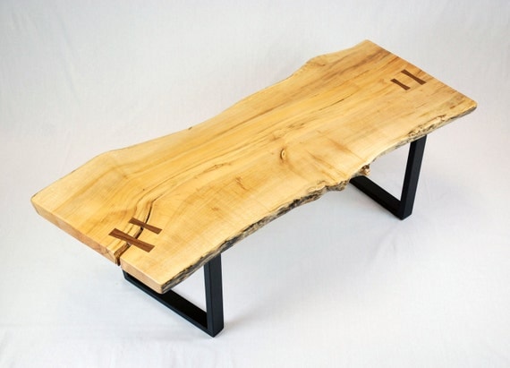 Reclaimed Maple Slab Coffee Table with Black Walnut Butterflys -- FREE SHIPPING