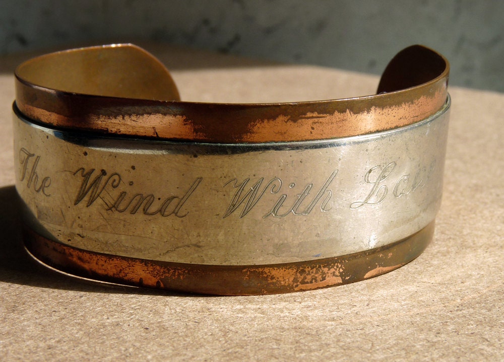 Vintage Copper Engraved cuff bracelet OOAK