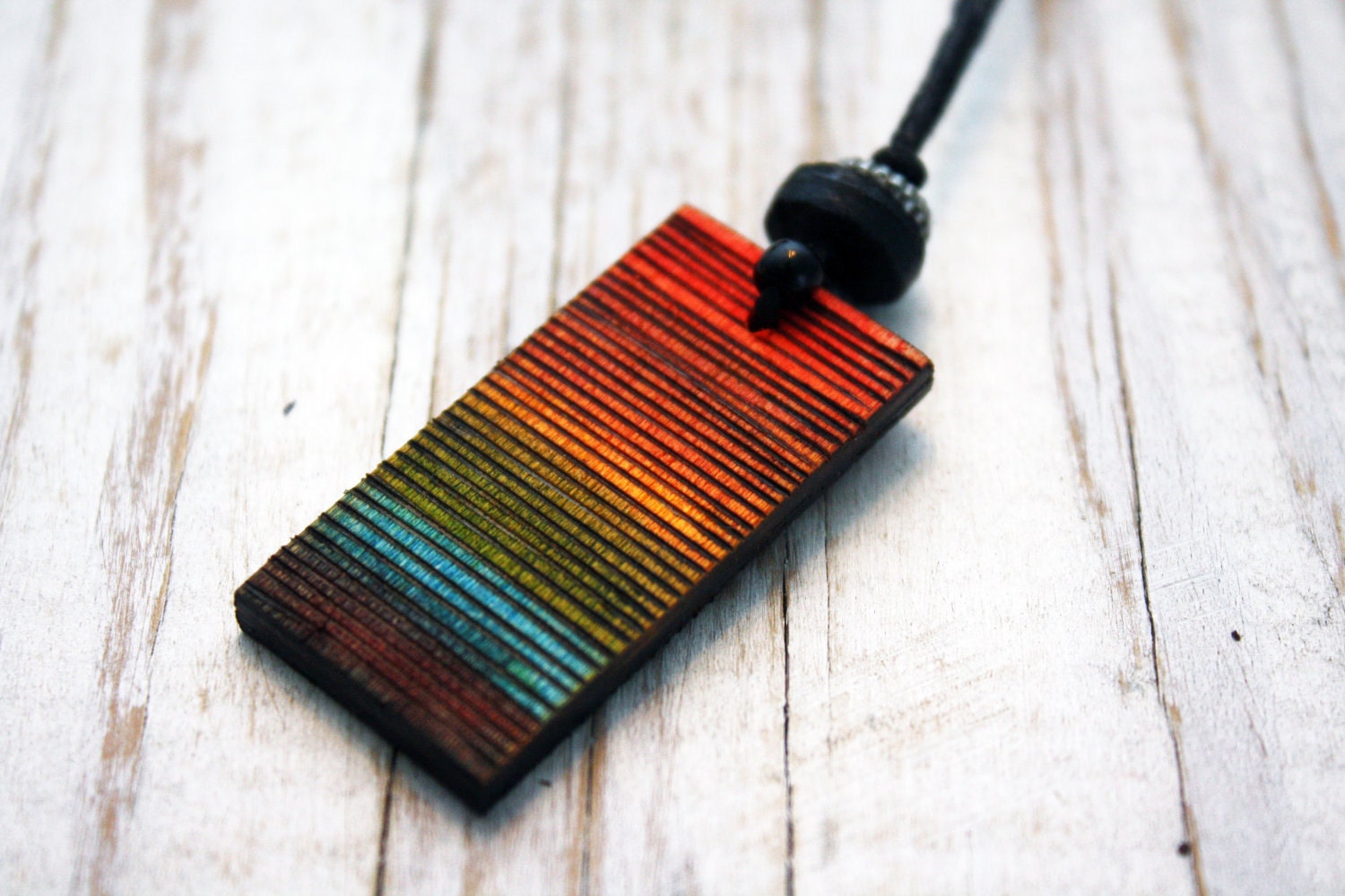 Wood Burned Necklace - Natural, Rainbow Colored, LGBT, Adjustable Necklace - VRDjewelry