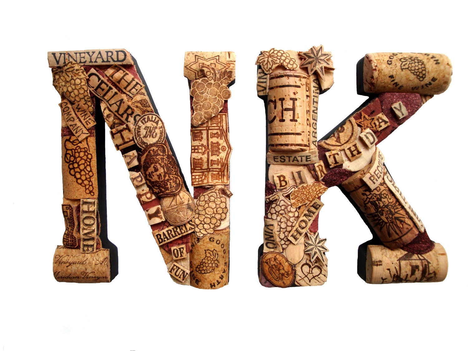 Set of 2 - Customizable Handmade Vintage Wine Cork Letters - Small Size - Pick Any Two Letters Of Your Choice. We Have EVERY Letter