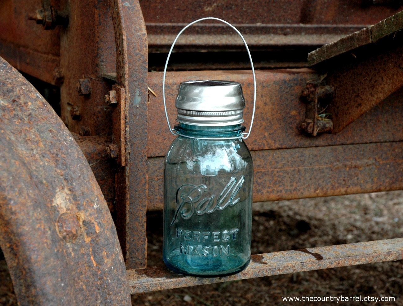 Hanging Antique Blue Mason Jar Solar Light QUART Perfect Mason  - High Quality
