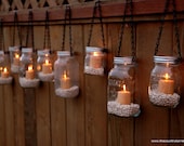 Mason Jar Lanterns Hanging Tea Light Luminaries - Set of 8
