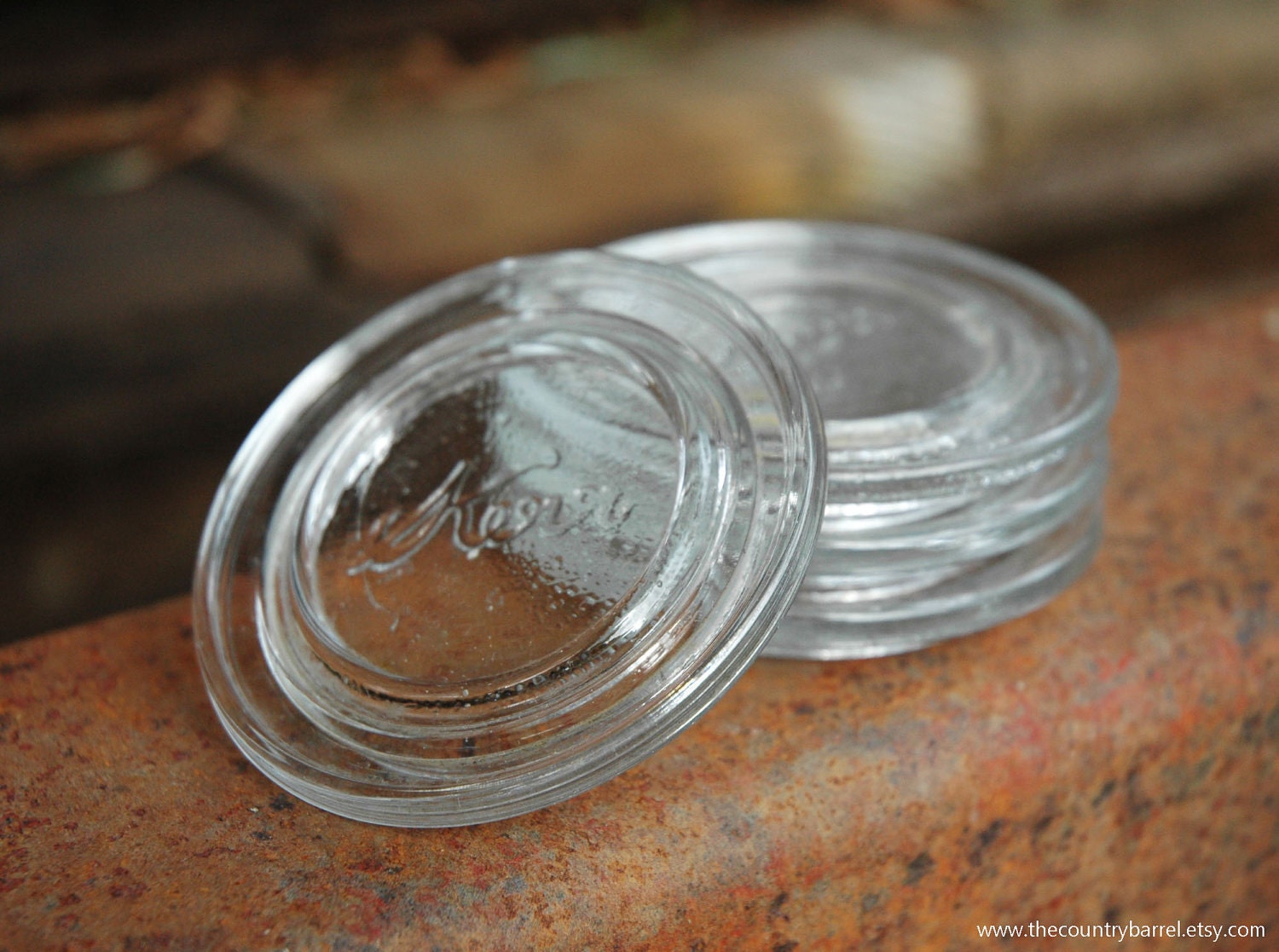 Vintage Clear Kerr Glass Mason Jar Lid Inserts - Set of 4