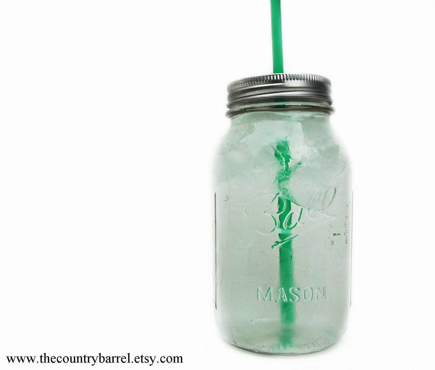1 DIY Mason Jar To-Go Tumbler Lid - Reusable Canning Jar Top and Straw - Green - 9" Straw