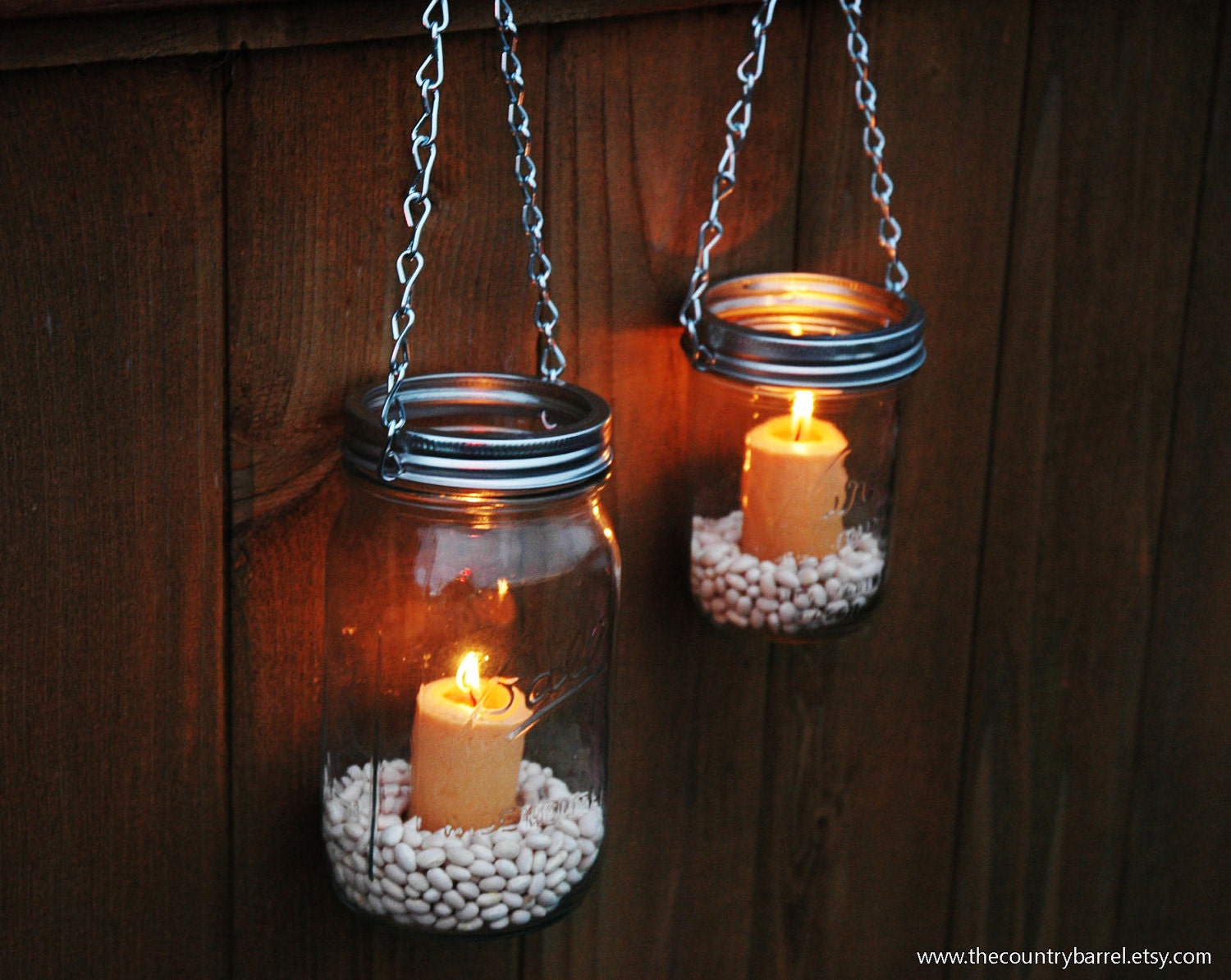 Mason Jar Lanterns Hanging Tea Light Luminaries - Set of 2