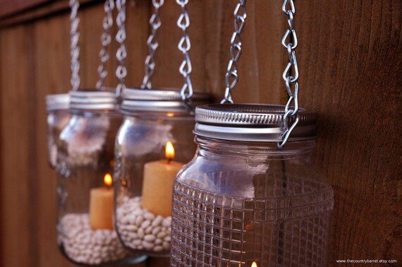 Hanging Mason Jar Luminary Lantern - Set of 10