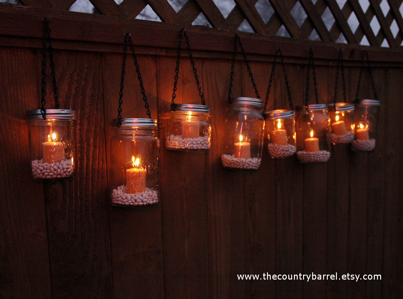 Mason Jar Lanterns Hanging Tea Light Luminaries - Set of 10