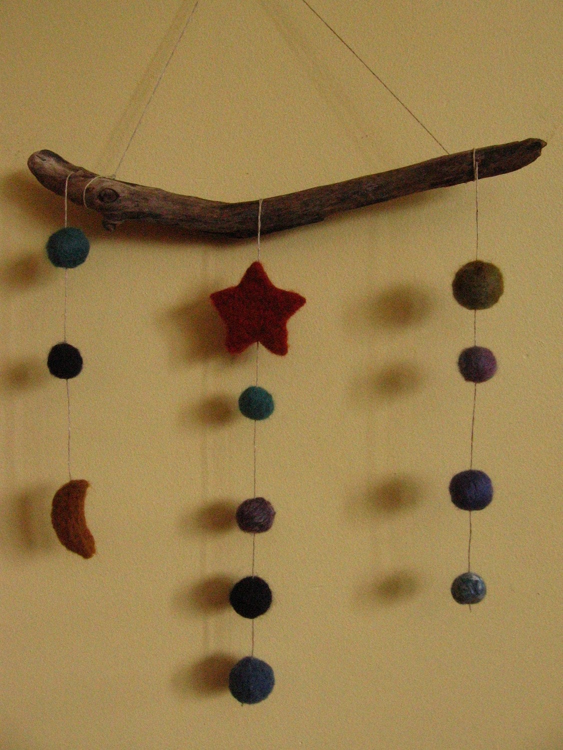 Wool mobile - star and moon