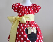 Red Polka Dots Minnie Mouse Peasant Dress with Applique