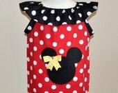 Red Polka Dots Minnie Mouse Ruffled Neck Dress with Applique