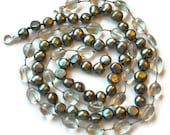 Green Amethyst and Pearl Necklace, Teal Aqua Freshwater Baroque, Hand Knotted