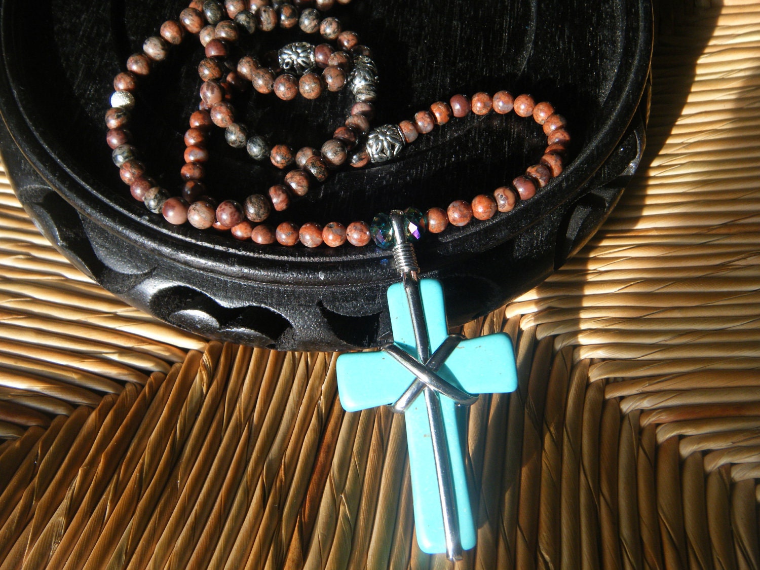 Grace & Blessings- inspirational crystal gemstone 108 bead mala necklace-boho yoga zen cross prayer beads