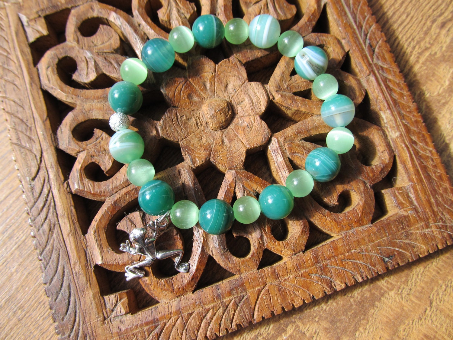 Tranquil & Zen - inspirational crystal gemstone bracelet boho yoga zen lucky frog spring