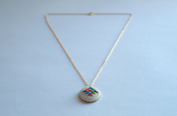 Golden Triangle Cross Stitched Embroidered Pendant Necklace