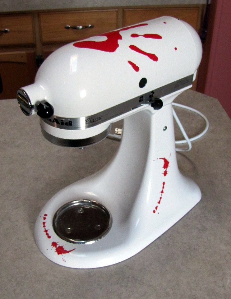 Kitchen mixer decal - bloody hand print with blood spatters
