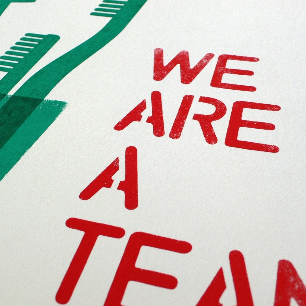 We are a team. Mother's day - Father's day. Teal Screenprint 11.7 x 16.5 (A3)