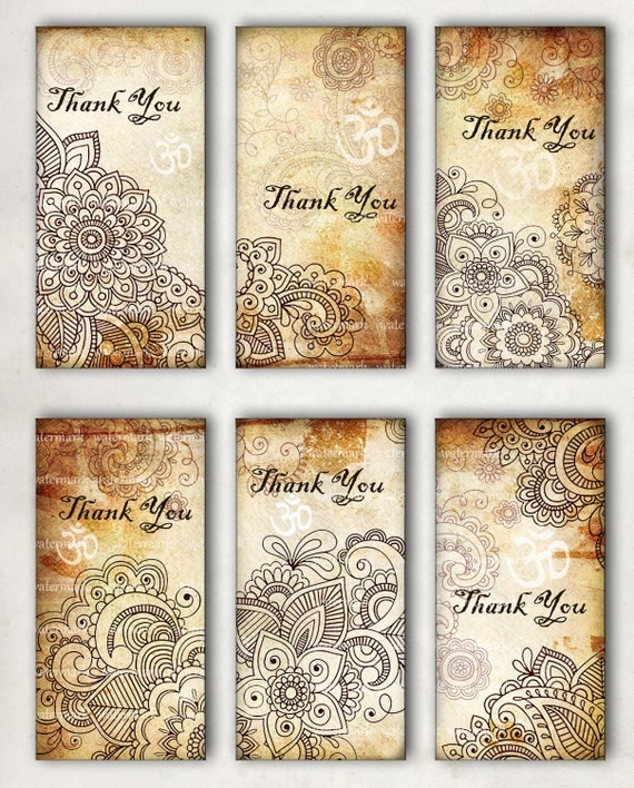 Oriental, Henna drawing, Thank You, Om, Tags -  Digital Collage Sheet, Download and Print Jpeg Clip Art Images 1
