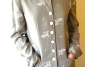 Vintage 80s CHRISTIAN DIOR Beige Emroidered Blazer Jacket Size 8 Large L