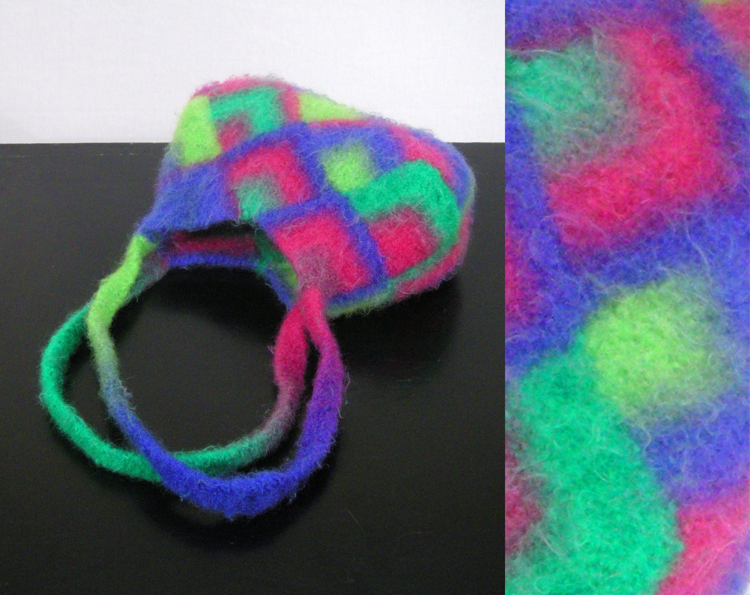 Neon Felt Purse - Handbag in green, pink, and blue