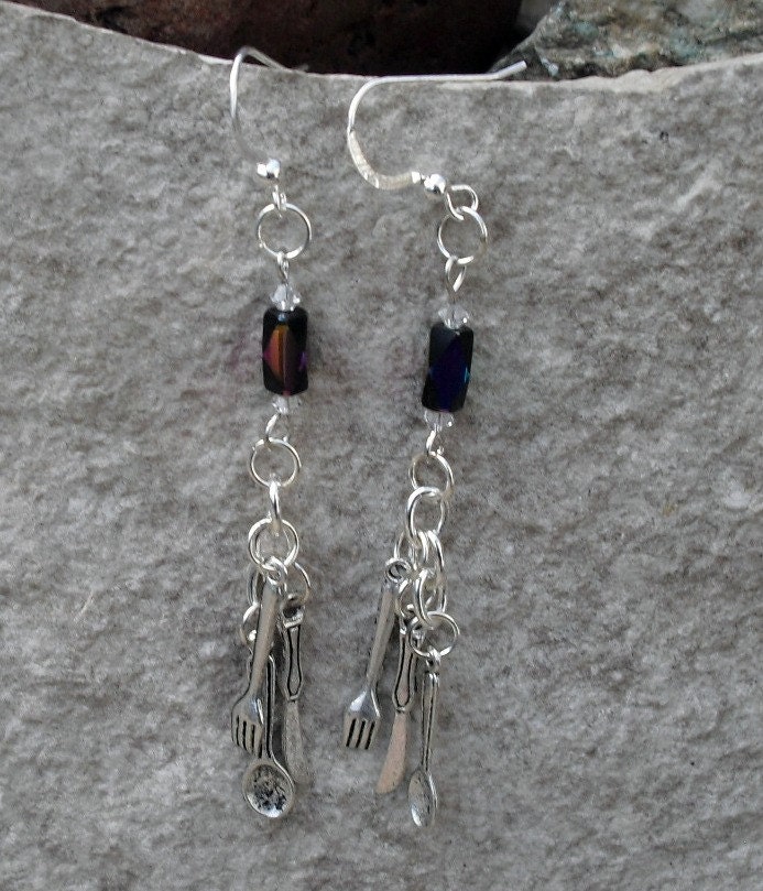 Tiny silverware earrings