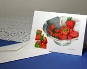 Three Note Cards Red Strawberry Print