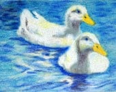 ACEO Original Drawing Ducks In Water
