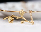 Plum Flower Branch Necklace Gold Cherry Blossom Branch Jewelry - N095