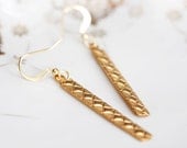 Long Drop Earrings Diamond Etched Drop Long Earrings Brass Long Bar Earrings - E062