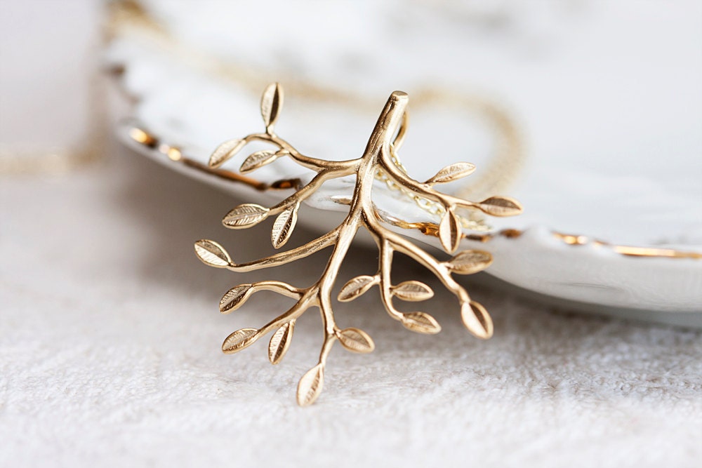 Tree of Life Necklace Gold Leafy Tree Nature Garden - N135