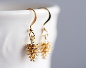 Gold Pine Cone Earrings Little Pine Cone Dangle Earrings Christmas Jewelry Gold Pinecone Earrings - E118