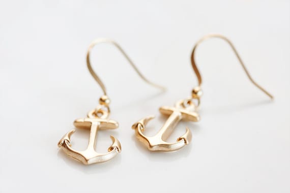 Gold Anchor Earrings Nautical Anchor Dangle Earrings Pirate Anchor Nautical Earrings Anchor Jewelry - E161