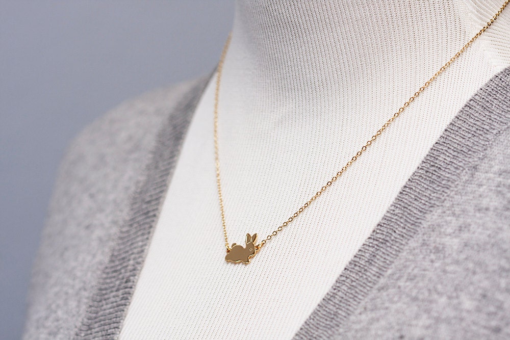 Easter Bunny Rabbit Necklace Gold Filled Chain Tiny Little Bunny Necklace Gold Plated Bunny Pendant Rabbit Jewelry - N124