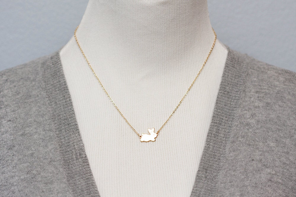 Easter Bunny Rabbit Necklace Gold Filled Chain Tiny Little Bunny Necklace Gold Plated Bunny Pendant Rabbit Jewelry - N124