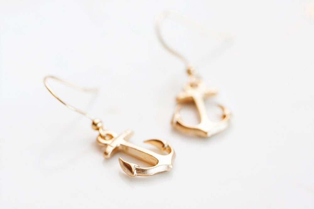 Gold Anchor Earrings Nautical Anchor Dangle Earrings Pirate Anchor Nautical Earrings Anchor Jewelry - E161