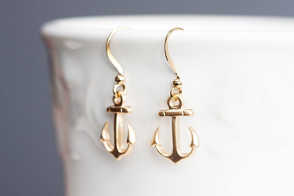 Gold Anchor Earrings Nautical Anchor Dangle Earrings Pirate Anchor Nautical Earrings Anchor Jewelry - E161