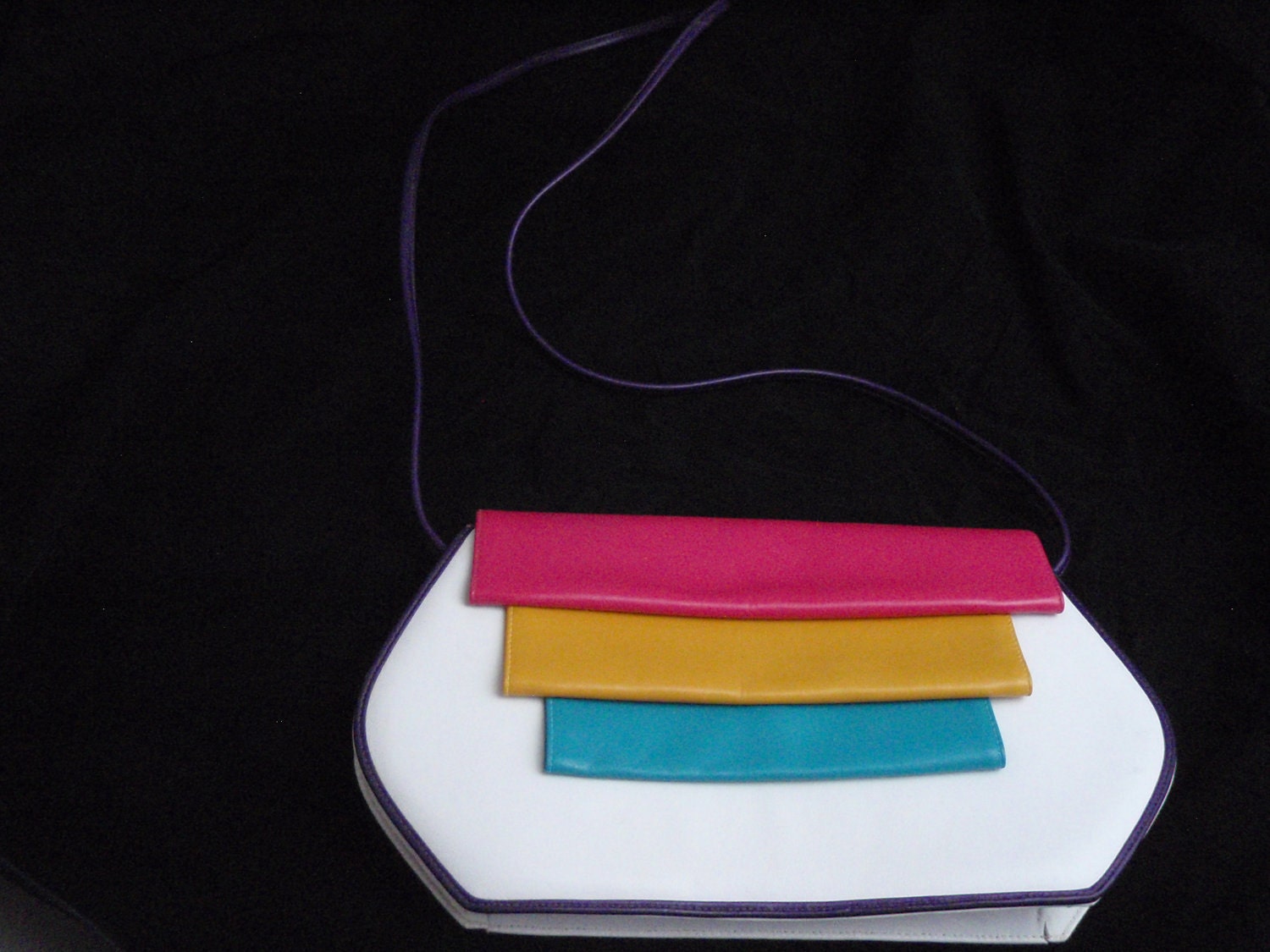 Unused Vintage Susan Gail Colorblock Pink Yellow Turquoise Handbag Purse w/ Price Tag Attached