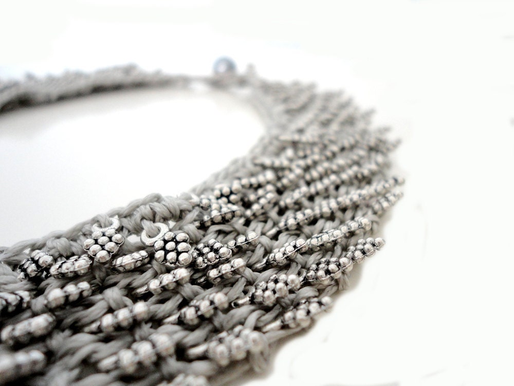 Silver Grey Summer Fashion Knitted Collar Necklace - IremOzerdemDesigns
