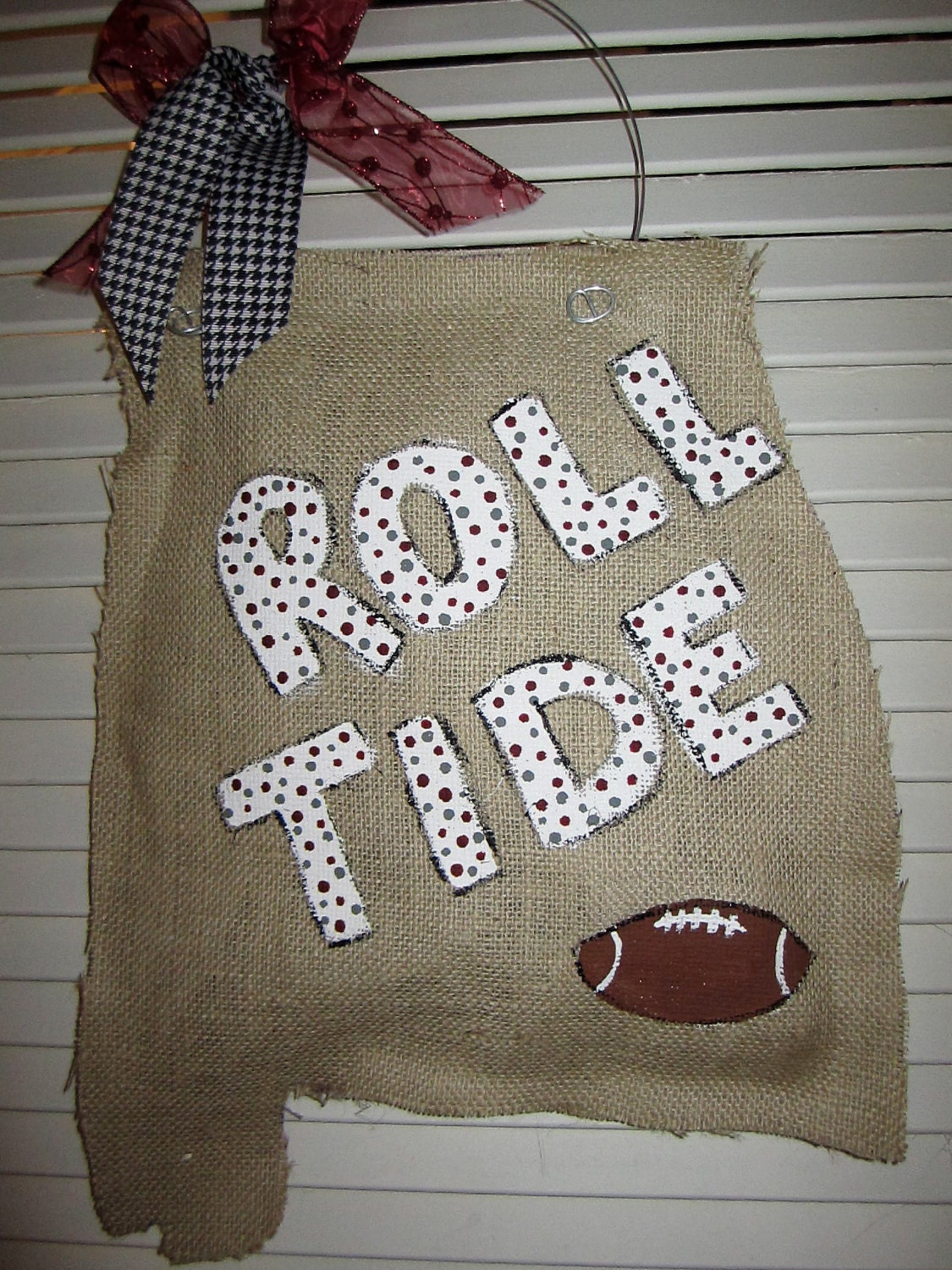 Burlap Football Roll Tide State of Alabama Burlap Door Hanger
