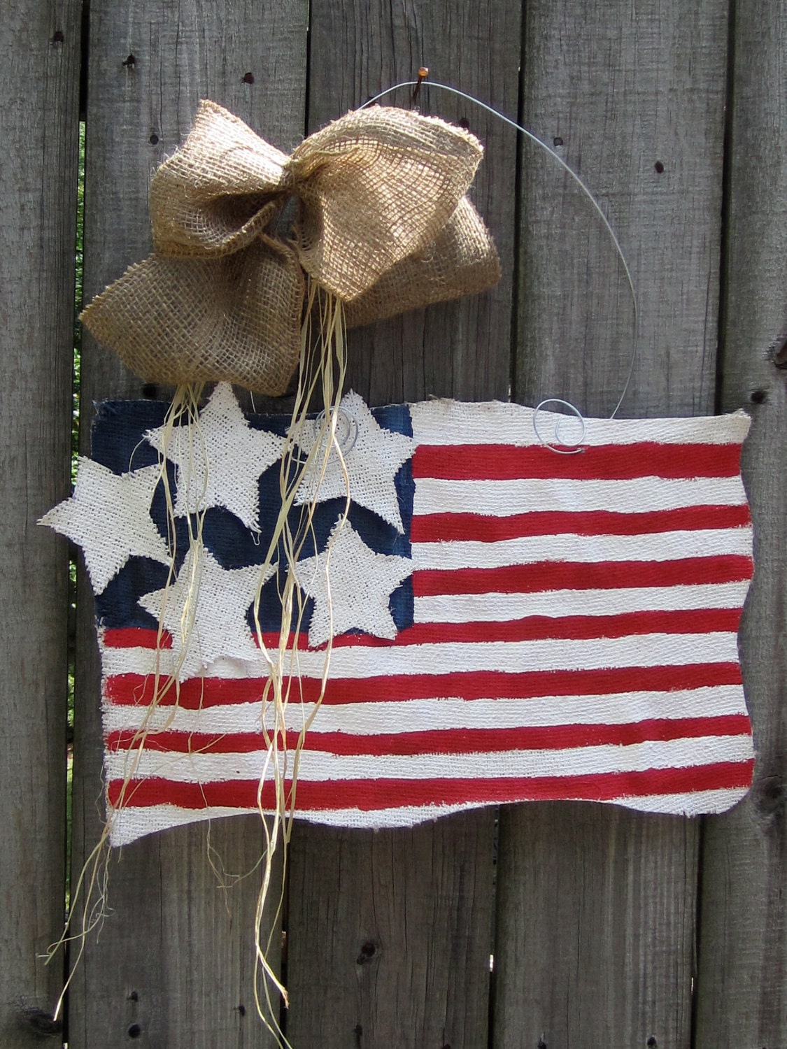 Burlap USA Flag Red, White and Blue Burlap Door Hangers American Flag with Stars