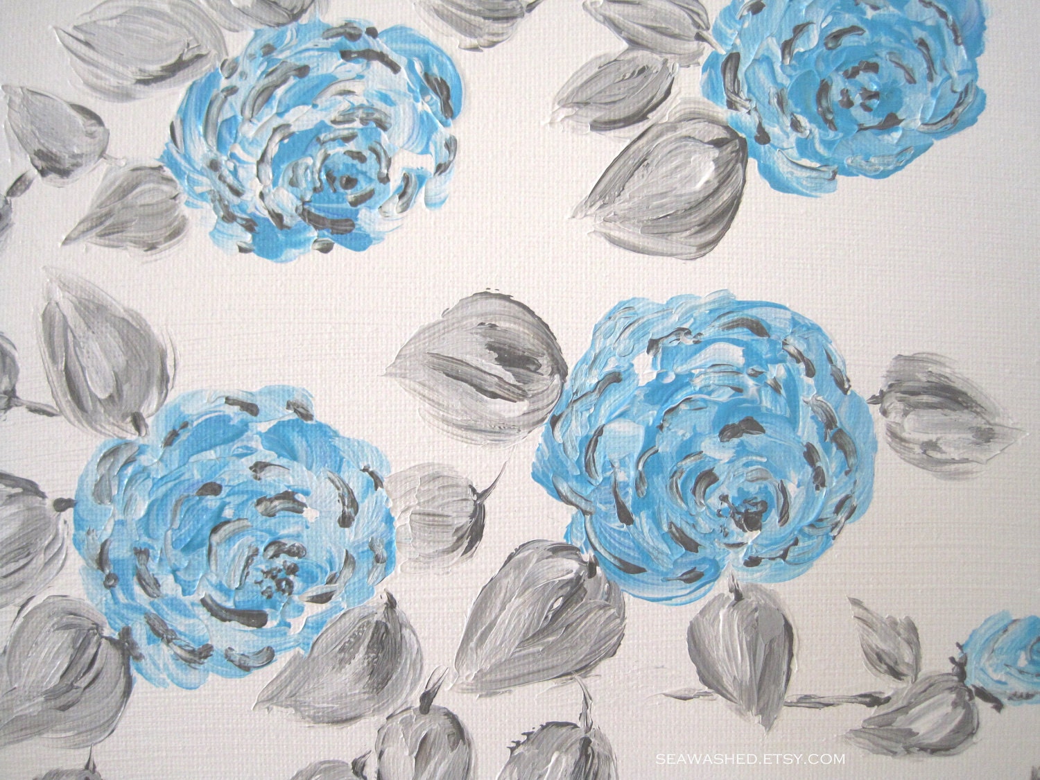 Tiffany Blue Roses 'Marie Antoinette' Original Painting 8 x 10 Acrylic On Canvas French Nordic Cottage Chic Decor