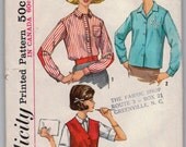 Vintage 1950s Simplicity 5072 Misses shirt with convertible cuff, elbow patches and vest - Size 14
