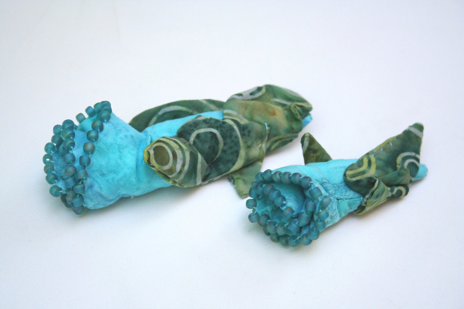 Hair Clip Beaded Batik Fabric Lily Turquoise Bridal Party Accessories