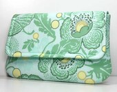 Clutch - Yellow and Green Flowers and Leaves - Amy Butler Fresh Poppies Fabric  - Ready to Ship